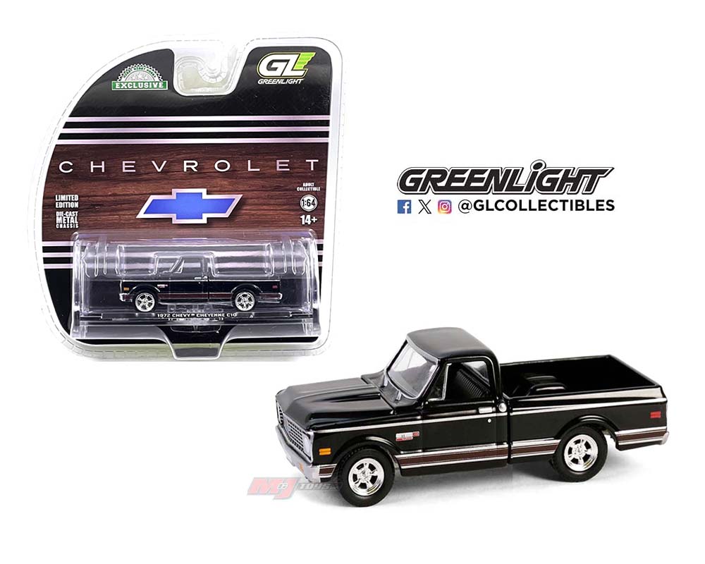 Greenlight 1:64 1972 Chevrolet Cheyenne C10 caja corta – Negro – Hobby Exclusive