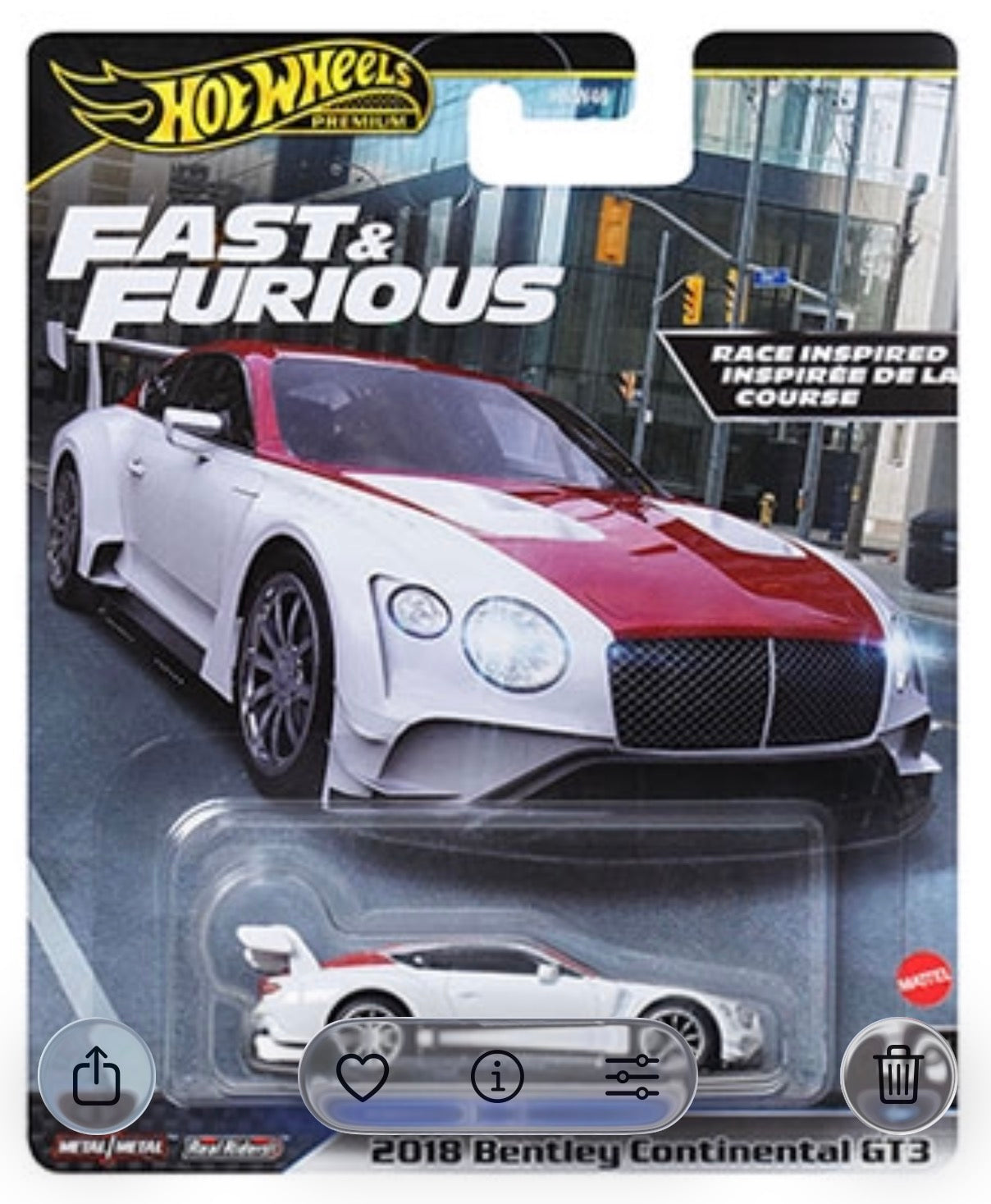 Hot Wheels 1:64 2018 BENTLEY CONTINENTAL GT3 - Rápido y Furioso Premium 2024 H