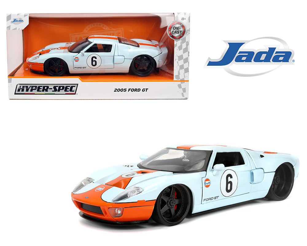 Jada 1:24 2005 Ford GT #6 Gulf - Azul claro con raya naranja - Hyper-Spec