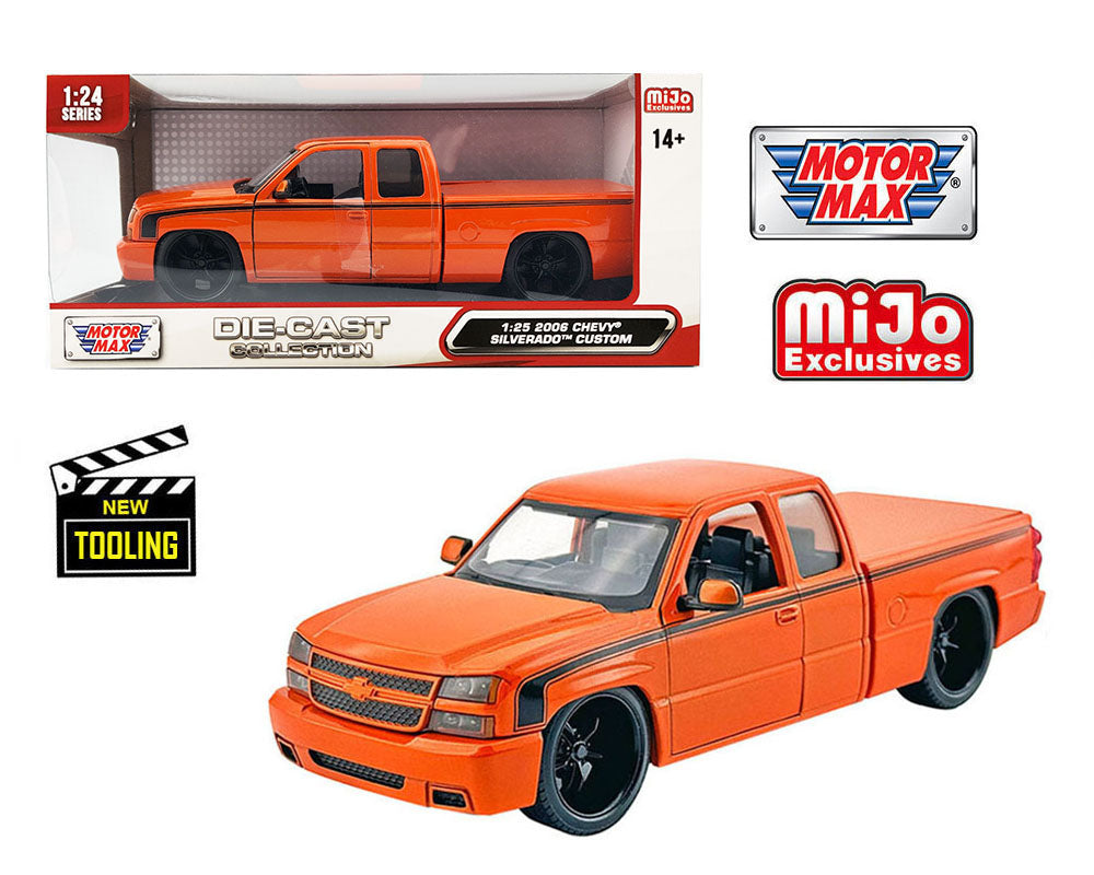 Motormax 1:25 Chevy Silverado Extended Cab 2006 Custom - Naranja metálico - Edición limitada exclusiva de Mijo