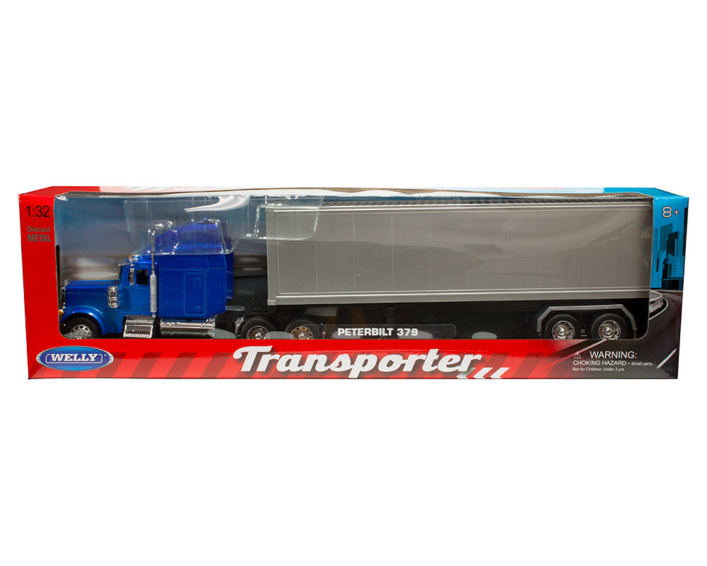 Welly 1:32 Peterbilt 379 with Container – Blue/Silver – Transporter