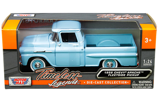 Motormax 1:24 1958 Chevrolet Apache Fleetside Pickup –Azul cielo - Timeless Legends