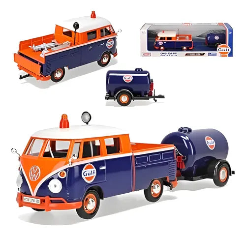 Motormax 1:24 - Volkswagen Combi Pickup Remolque Pipa Gulf - (Azul)