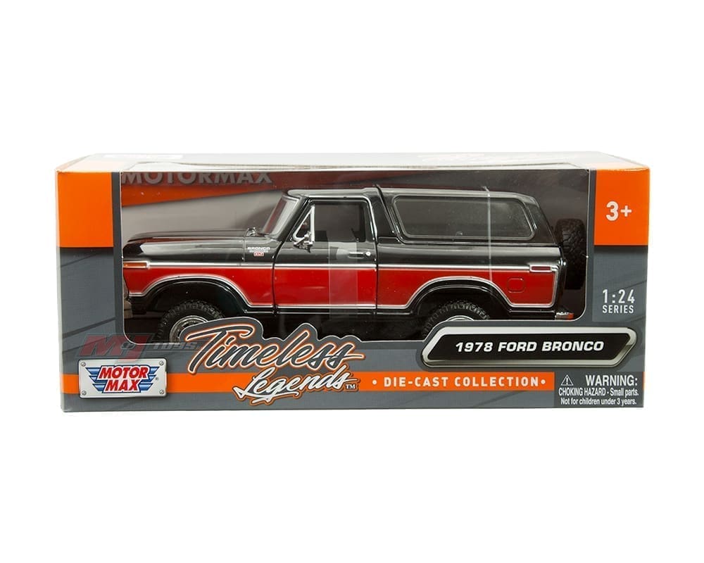 Motormax 1:24 - 1978 Ford Bronco Ranger XLT Hard – Timeless Legends (Negro con Rojo)