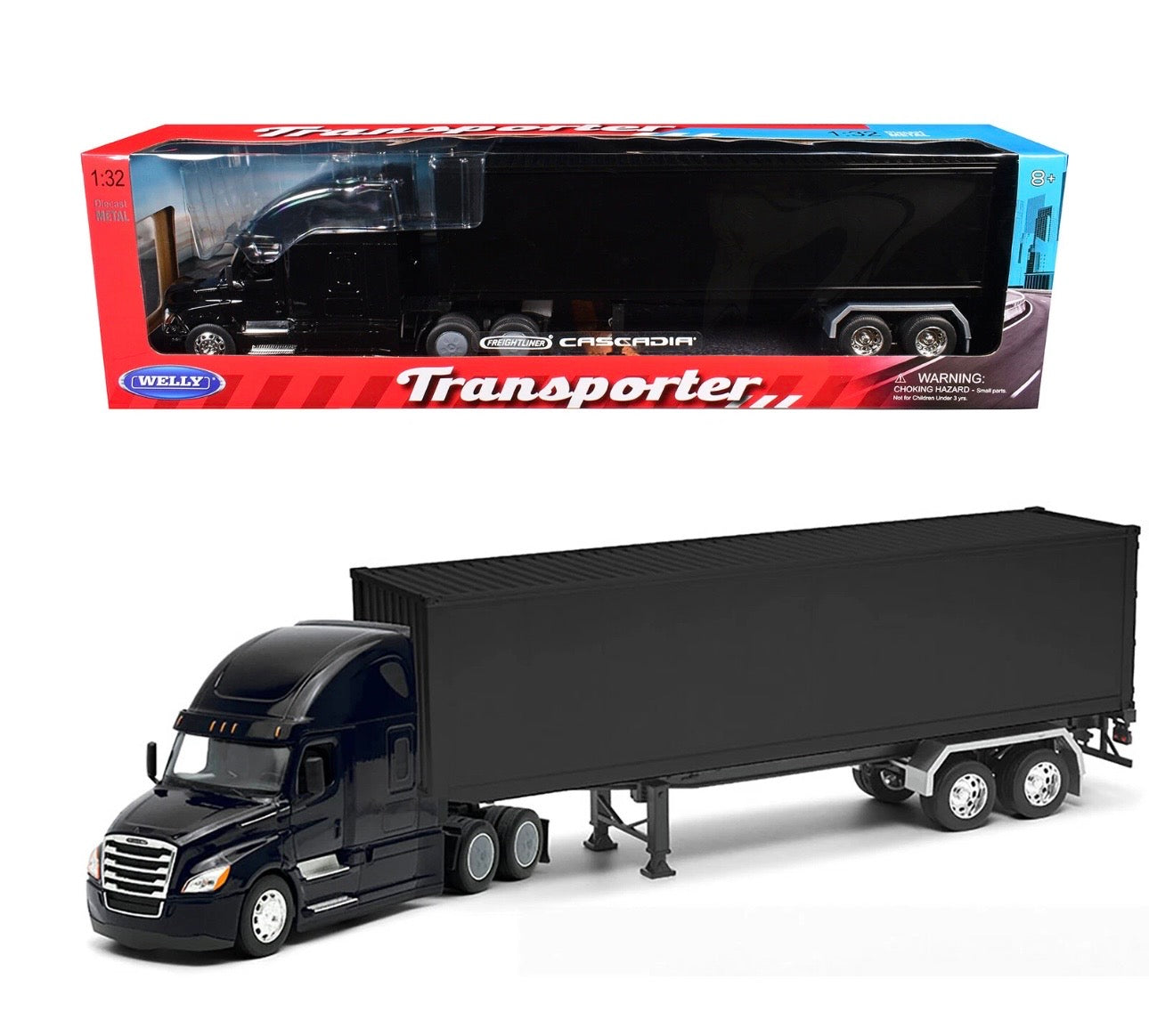 Welly 1:32 Freightliner Cascadia negro w/ black Trailer