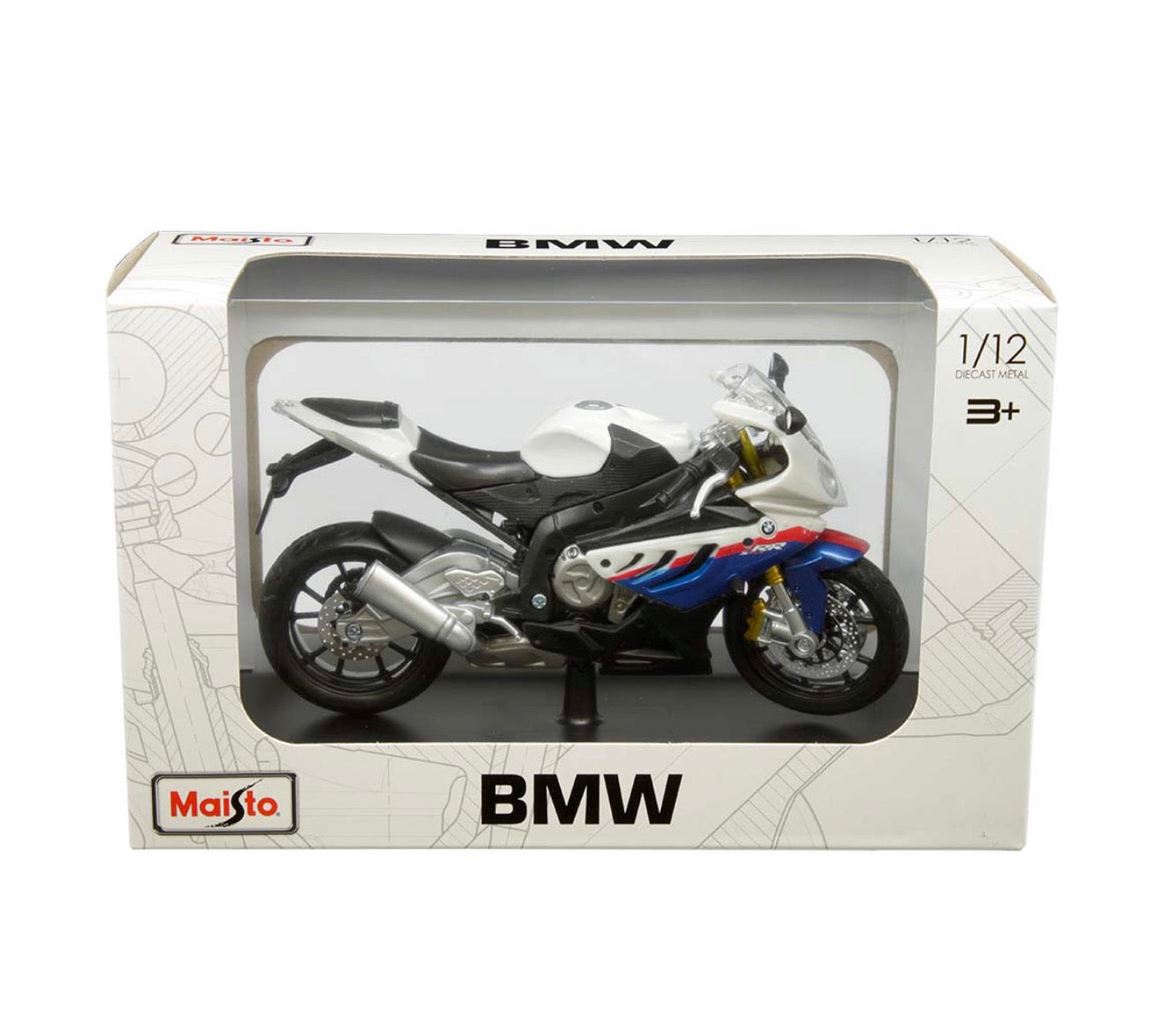 Maisto 1:12 BMW S 1000 RR w/ Stand – Motocicletas - (Blanco)