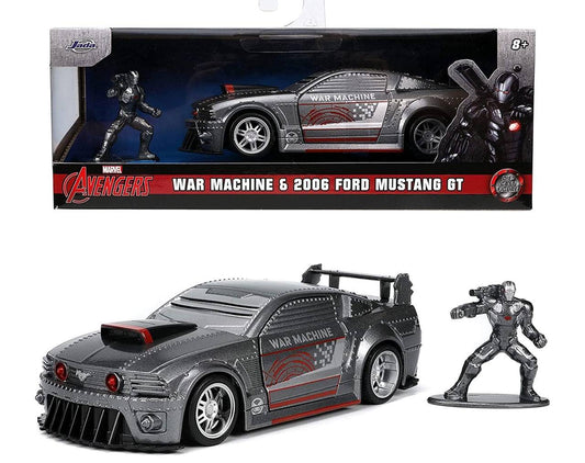 Jada 1:32 War Machine figura & 2006 Ford Mustang GT – Marvel Avengers – Hollywood Rides