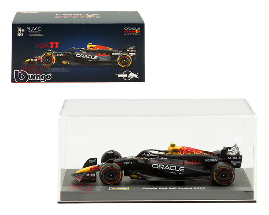 Bburago 1:43 Oracle Red Bull Racing RB20 #11 Sergio Pérez en estuche acrílico con conductor sentado - Formula Racing