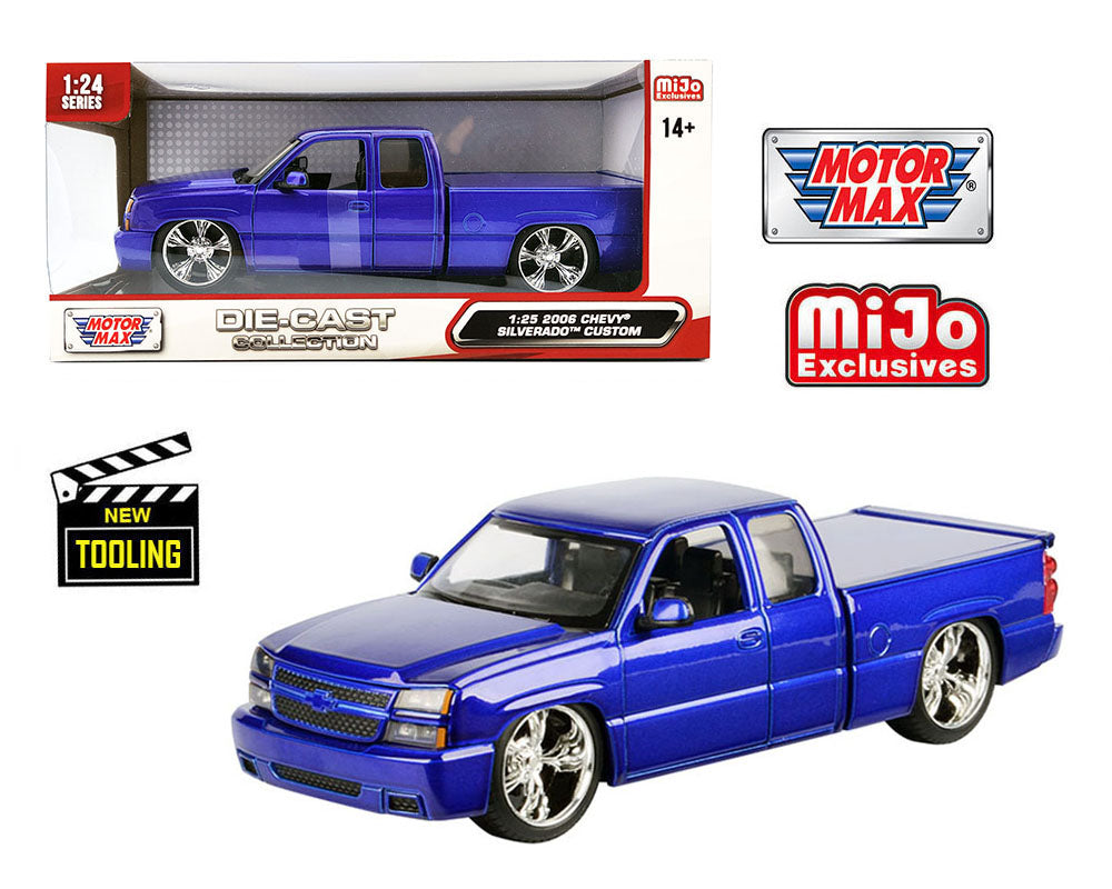 Motormax 1:25 Chevy Silverado Extended Cab 2006 Custom - Azul metalizado - Edición limitada exclusiva de Mijo