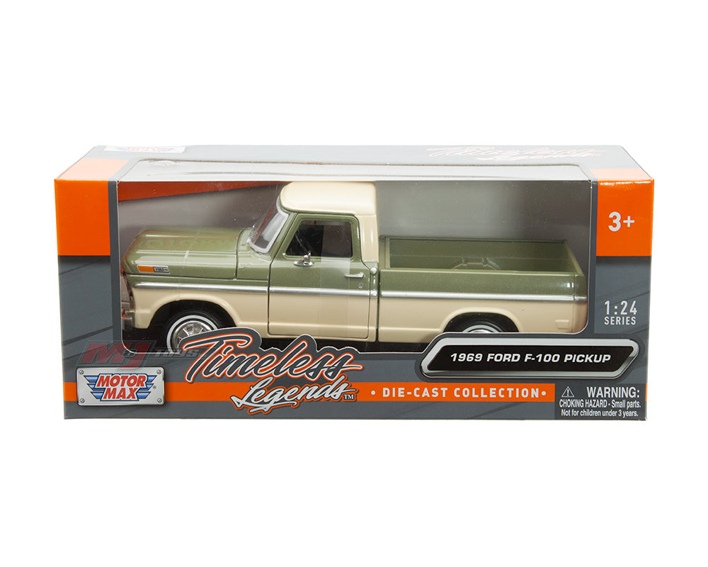 Motormax 1:24 1969 Ford F-100 Pickup - Verde/Crema Dos tonos - Timeless Legends