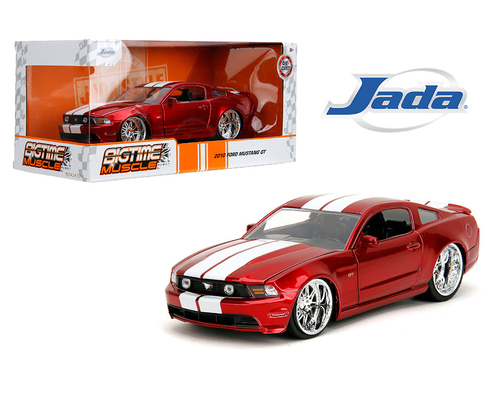 Jada 1:24 2010 Ford Mustang GT - Rojo caramelo con rayas blancas - Bigtime Muscle