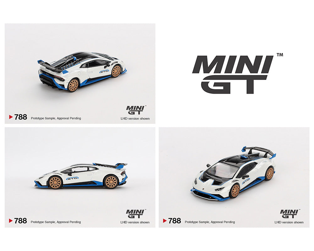 Mini GT 1:64 - Lamborghini Huracán STO – (Blanco con azul)
