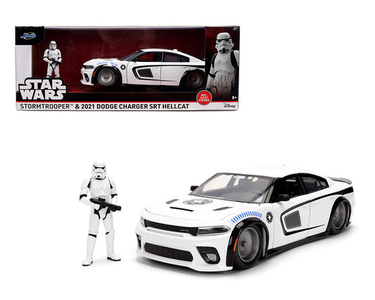 Jada 1:24 - Star Wars Stormtrooper and 2021 Dodge Charger SRT Hellcat – Blanco– Hollywood Rides