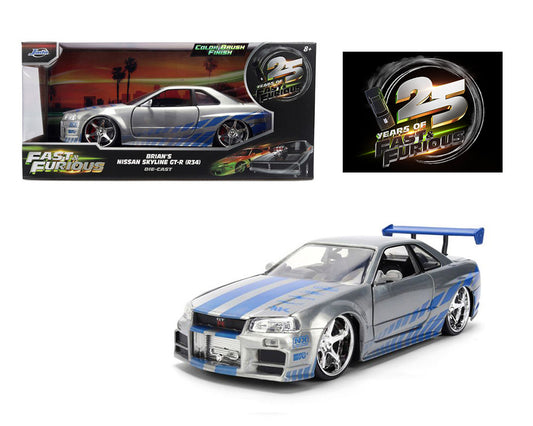 Jada 1:24 - Brian’s 2002 Nissan Skyline GT-R34 – Plata - Rápidos y furiosos 25 aniversario
