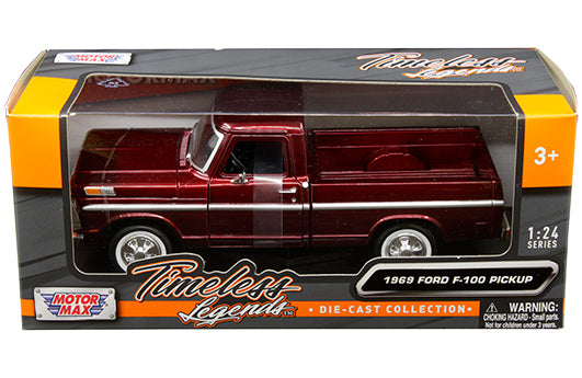Motormax 1:24 - 1969 Ford F-100 Pickup Truck – Timeless Legends (Rojo Metálico)